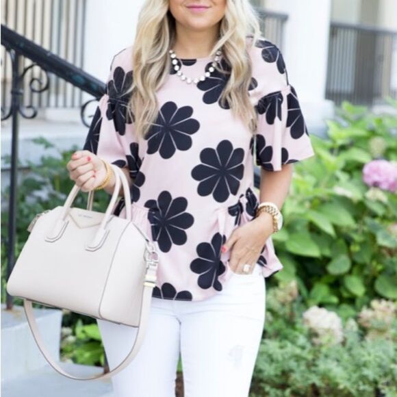 Ann Taylor Black and Pink Flower Peplum Top Size XSP (Petite) - Picture 12 of 15